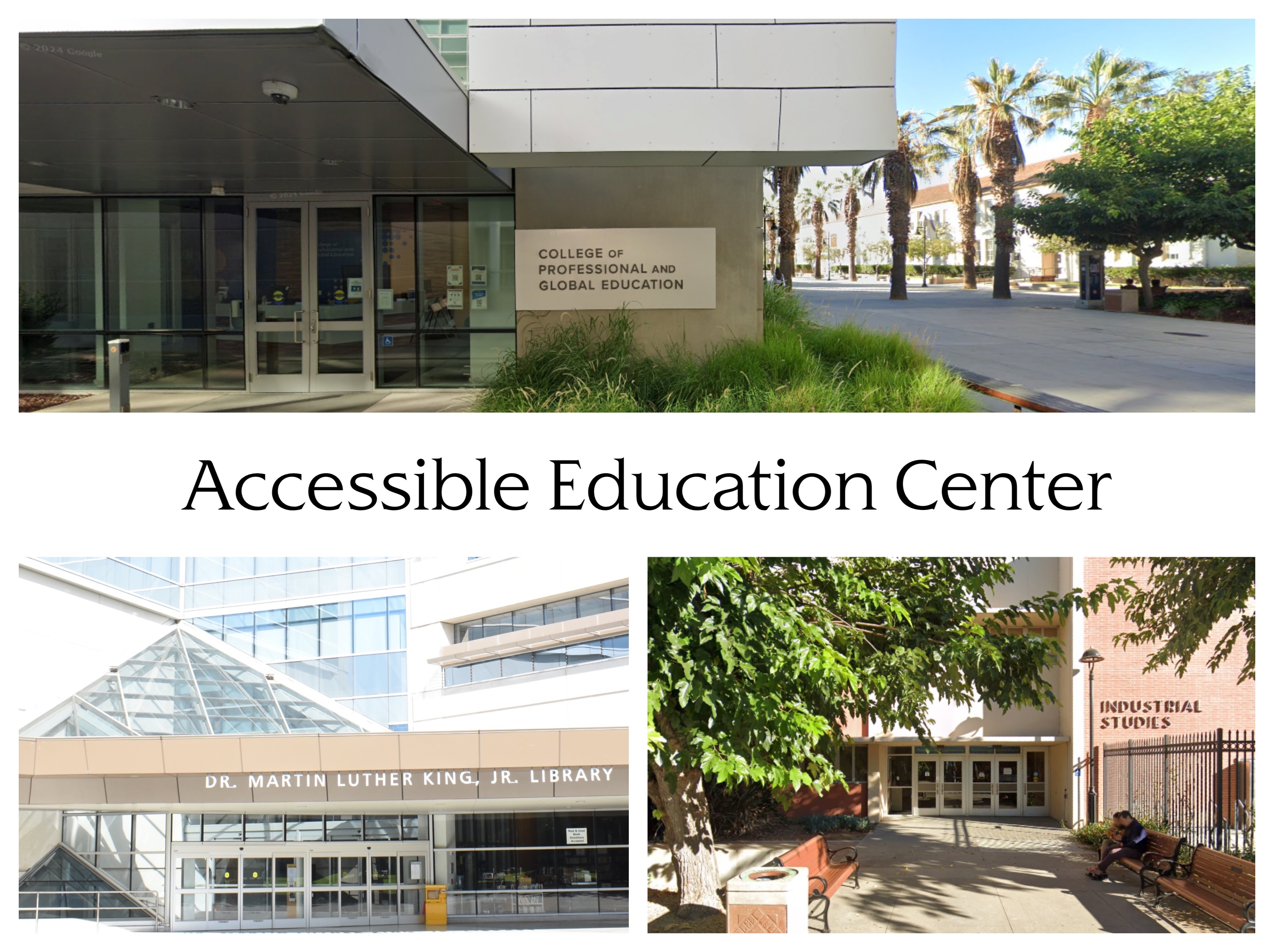 various AEC Locations: CPGE building, Student union entrance, Industrial studies entrance, MLK Library entrance