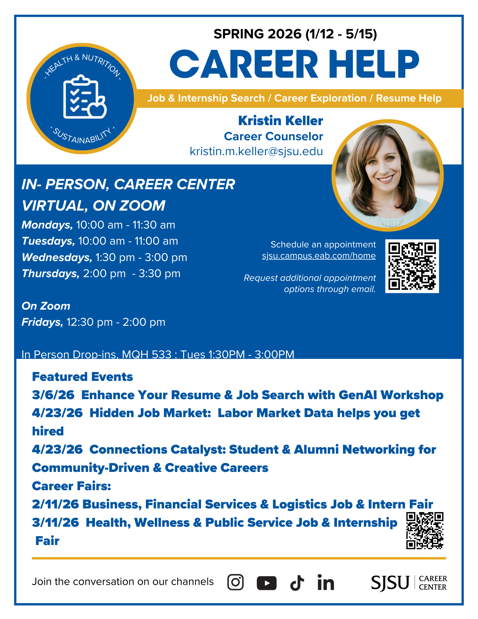 Kristin hours for Spring 2026