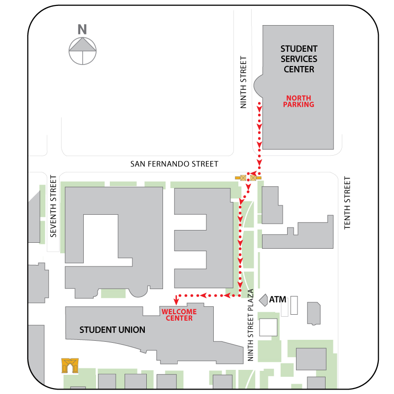 Map charting the path from North Parking to the Welcome Center