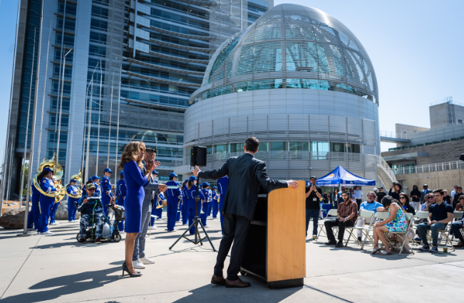 SJSU flag raising ceremony at San Jose City Hall.