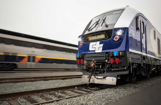 Amtrak locomotive at San Jose Diridon Station